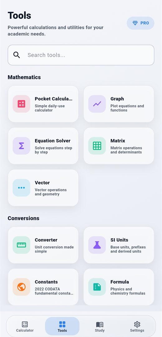 CalcBook tools screen